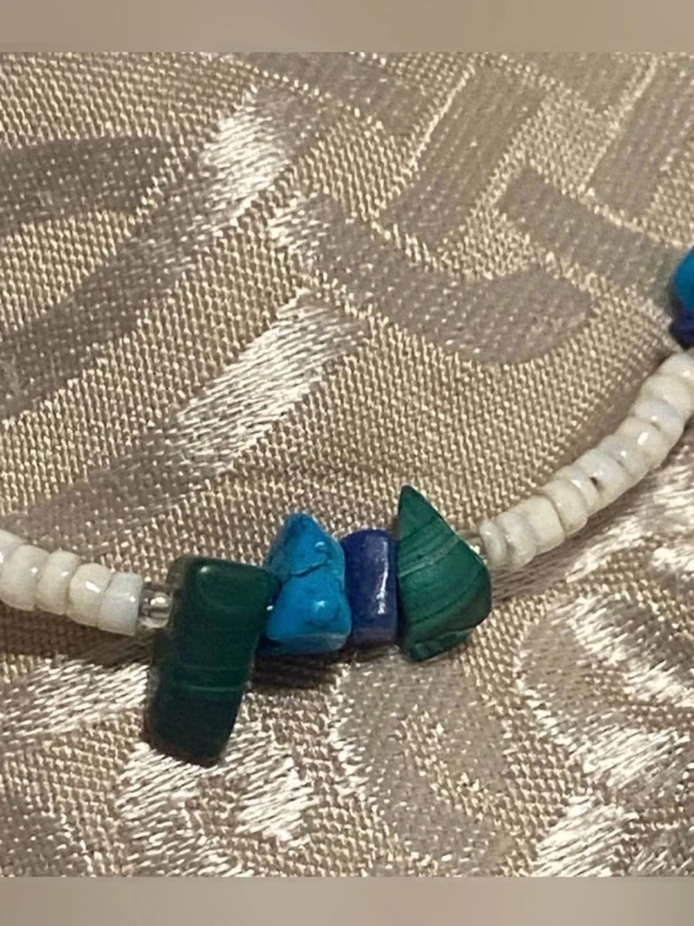 Turquoise, Malachite, Lapis Chip & Seed Bead Bracelet #7492